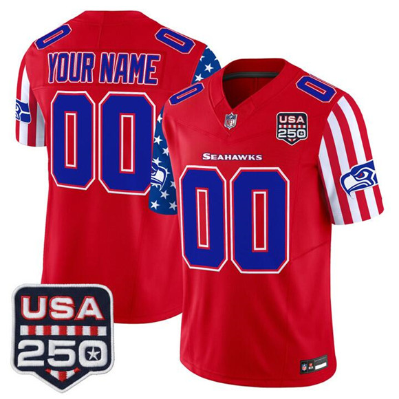 Men's Seattle Seahawks Customized Red 2026 F.U.S.E. America 250 Edition Patch Vapor Limited Stitched Football Jersey